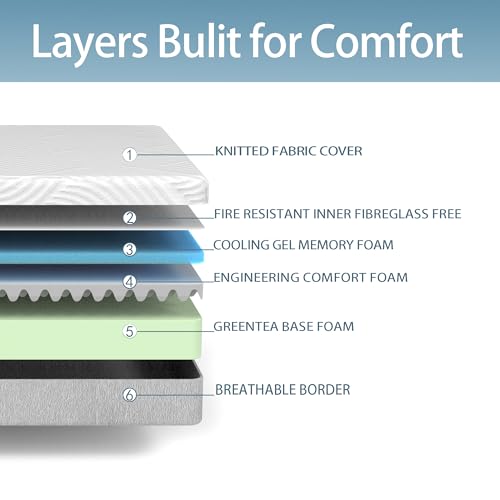 Twin 6 Inch Memory Foam Mattress with Cooling Gel Green Tea Fabric Cover N5768