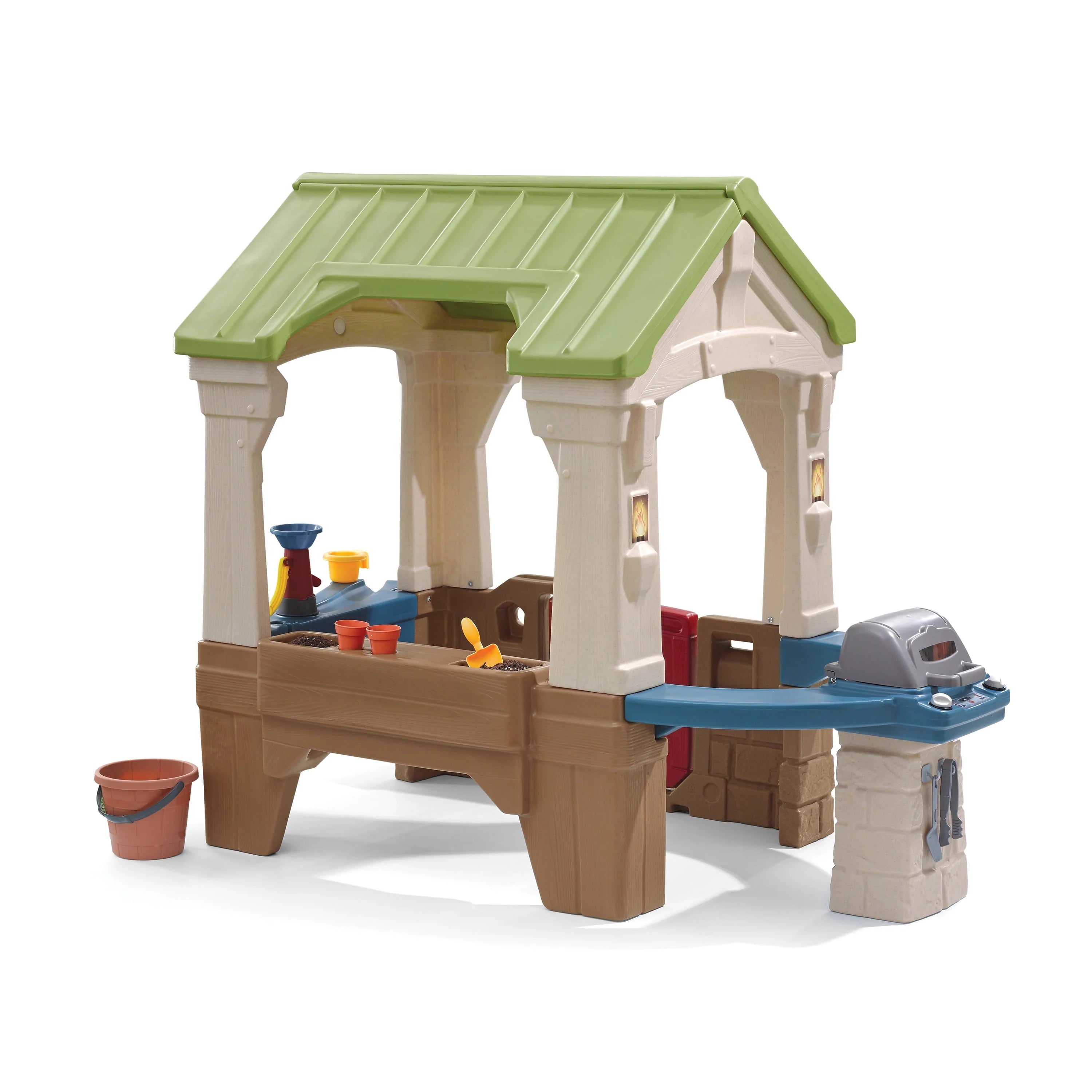 Brown Toddler Playhouse with Grill and Planter Play Toys U951843