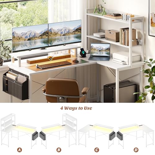 Black L Shaped Computer Desk with Bookshelf P2805
