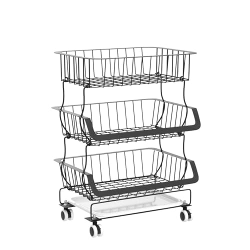 5 Tier Stackable Metal Wire Basket Cart with Rolling Wheels W399521