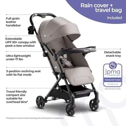 Lightweight Stroller with Snack Tray, Ultra-Compact Fold, Near Flat Recline Seat, Cup Holder, Raincover & Travelbag X391858