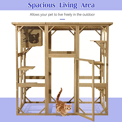 70 Inch Wooden Catio with Resting Box and 6 Jumping Platforms R527