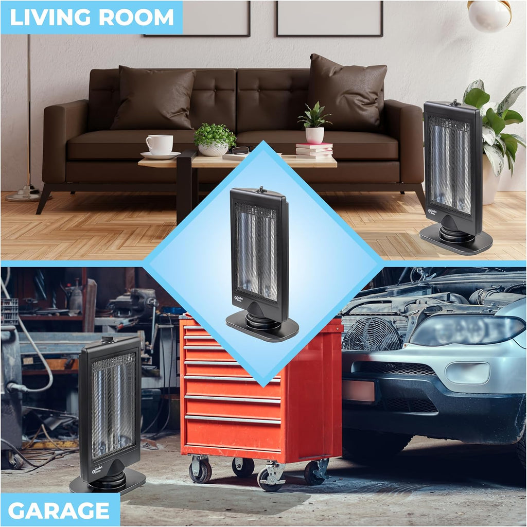 Oscillating Portable Space Heater, Flat Panel, Halogen, Infrared, Electric, 800W C8976