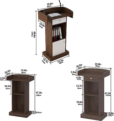 Wood Stand Floor Standing Podium with Storage Shelf I514001