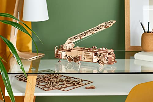 3D Wooden Puzzle Fire Truck Mechanical Model Kit with Wind Up Mechanism, 439 Pieces R585254