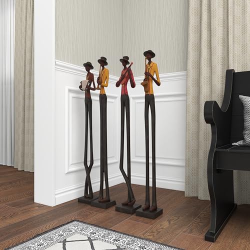 Set of 4 Polystone Decorative Sculptures with Black Base Stand, Brown V550965