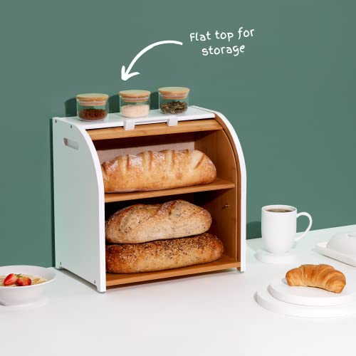 Bamboo Double Layer Roll Top Bread Box R1363