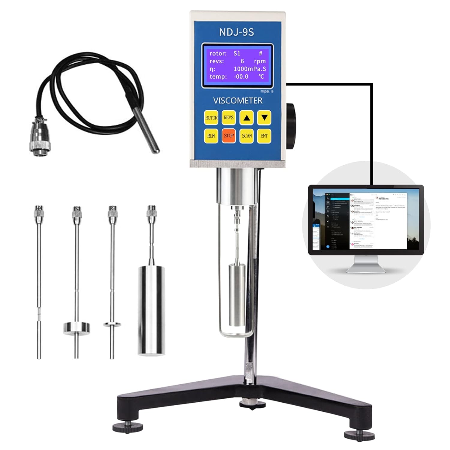 Digital Rotary Viscometer with Temp. Probe 10-6,000,000 mPa.s ±3% 110V A159463