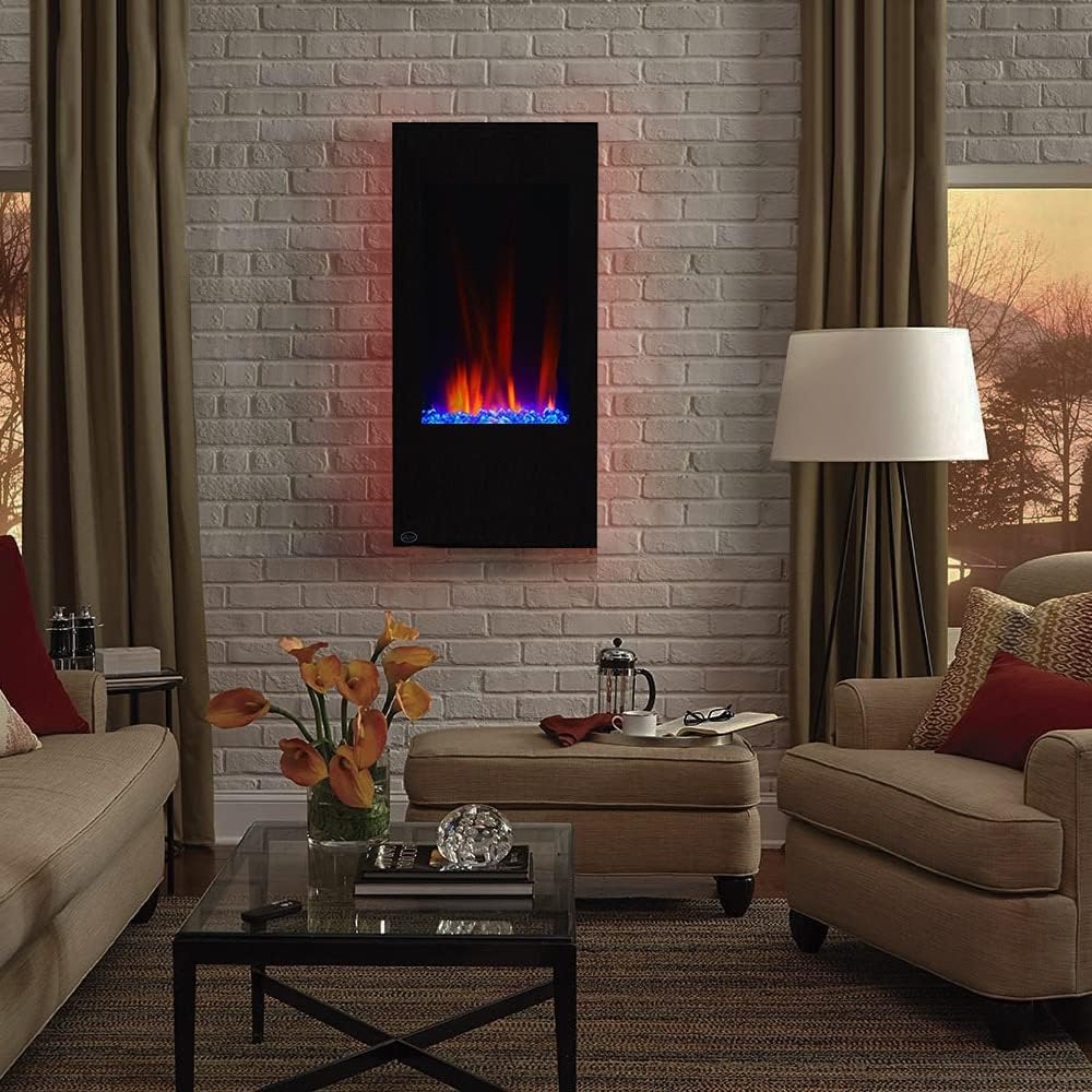32 Vertical Wall Mounted Electric Fireplace Heater, Black, 750-1500W O40749