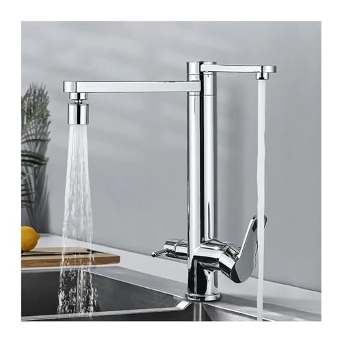 Chrome Dual Handles Cold Hot Water Mixer Tap Filter 2 Spouts Rotation Kitchen Faucet I1835