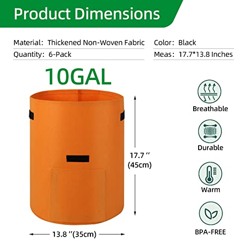 6-Pack 10 Gallon Nonwoven Fabric Grow Bags with Flap and Handles W267114