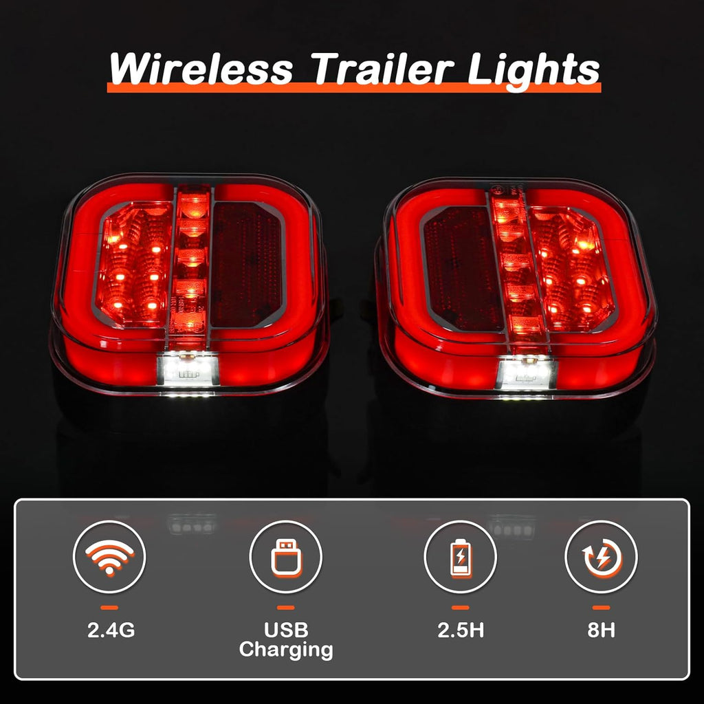 Magnetic Wireless LED Trailer Rear Lights Kit, 2PCS Rechargeable Universal LED Tail Light Kit U43678