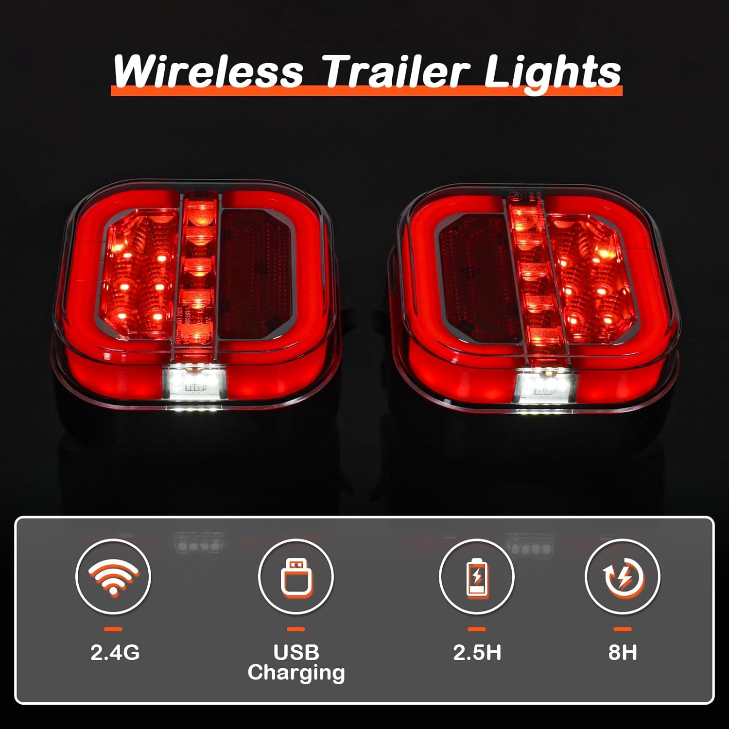 Magnetic Wireless LED Trailer Rear Lights Kit, 2PCS Rechargeable Universal LED Tail Light Kit U43678