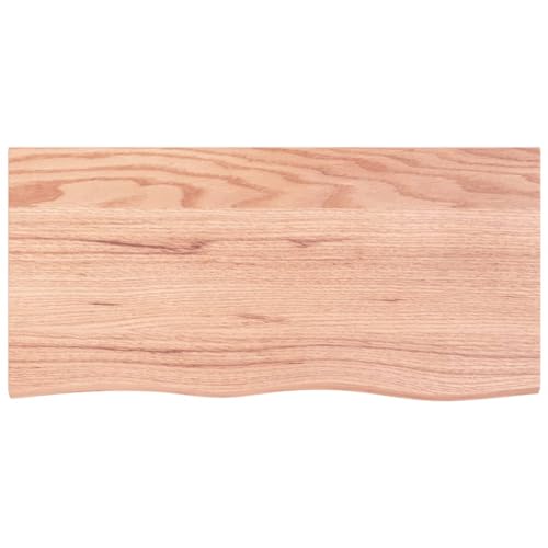 Solid Oak Wood Bathroom Countertop Light Brown Handmade Live Edge Vanity Top with Varnish Finish 15.7"x11.8"x(0.8"-1.6") U40313
