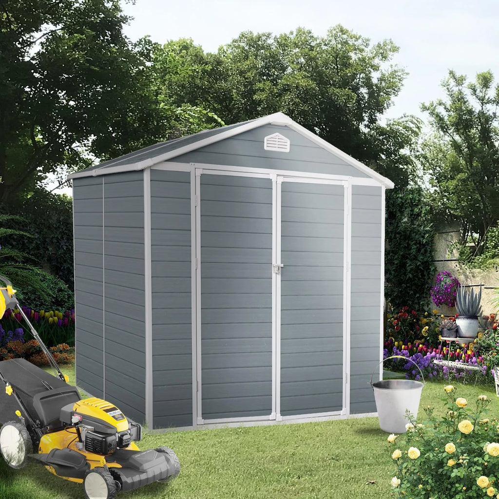 Gray 8' x 6' Outdoor Resin Storage Shed with Lockable Door A73292