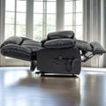 Oversized Black Leather Power Lift Recliner Chair with 8-Point Vibration Massage Lumbar Heating F854
