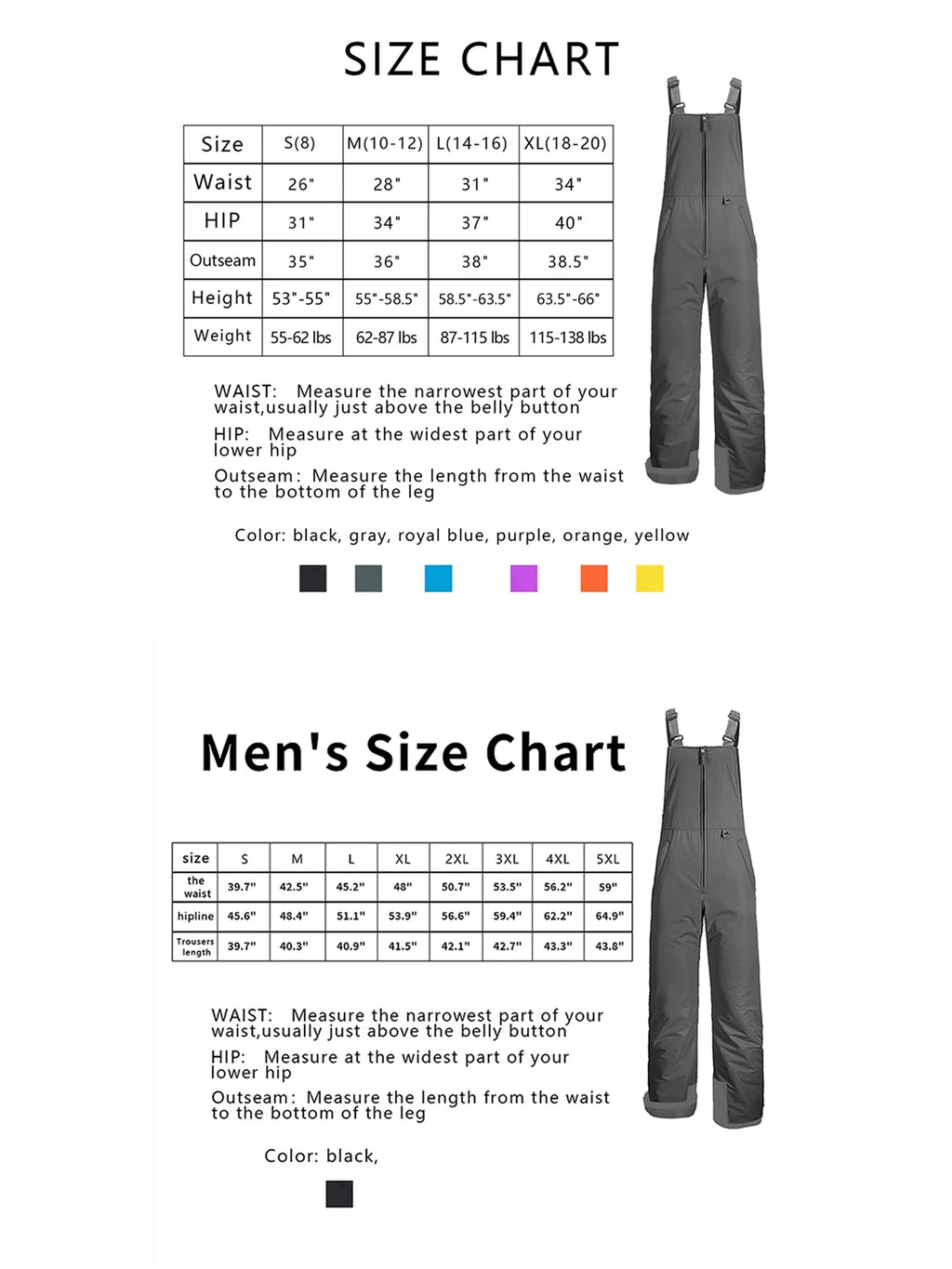 Kids Waterproof Snow Ski Bibs Overalls Long Insulated Ski Pants D961765