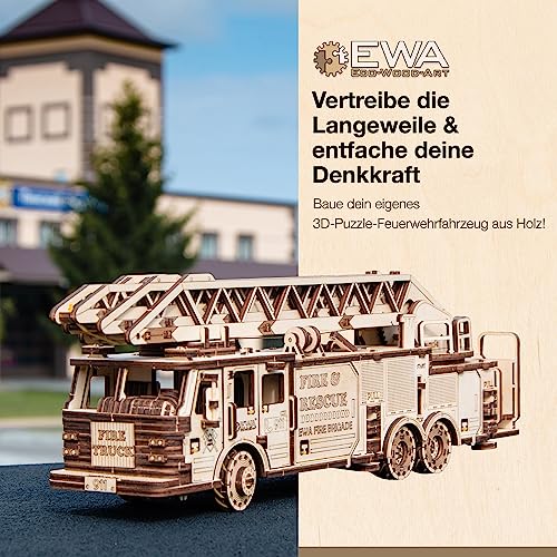 3D Wooden Puzzle Fire Truck Mechanical Model Kit with Wind Up Mechanism, 439 Pieces R585254