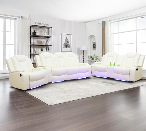 Black 3 Piece Leather Power Reclining Sofa Set R4872