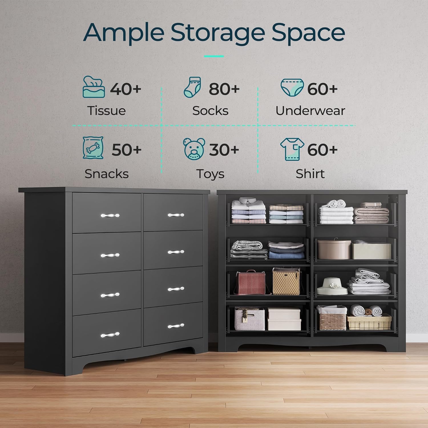 8 Drawer Black Wood Dresser N133657