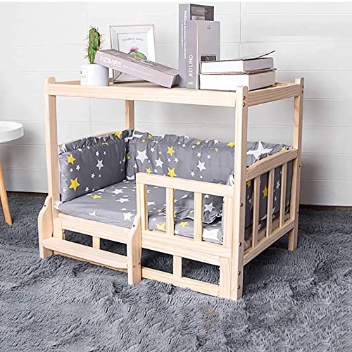 Elevated Solid Wood Double Layer Dog Bed with Mattress A452408