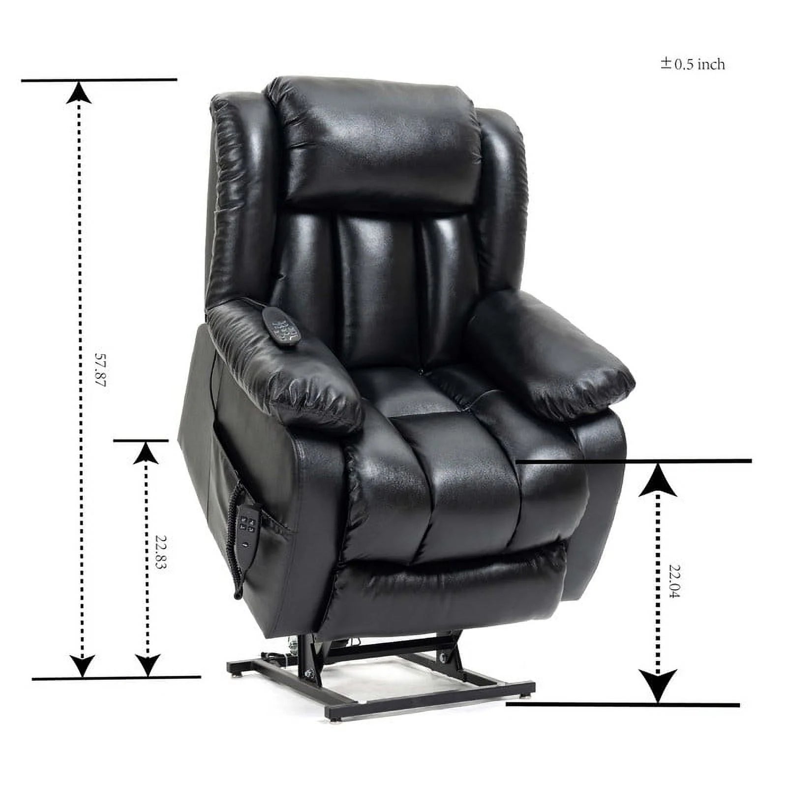 Oversized Black Leather Power Lift Recliner Chair with 8-Point Vibration Massage Lumbar Heating F854