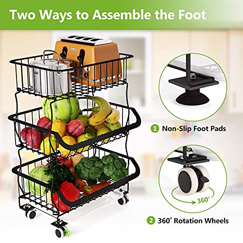 5 Tier Stackable Metal Wire Basket Cart with Rolling Wheels W399521