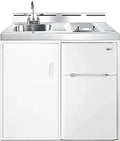 39 inch wide all-in-one kitchenette with 2-burner cooktop, refrigerator-freezer, sink, and storage cabinet G783