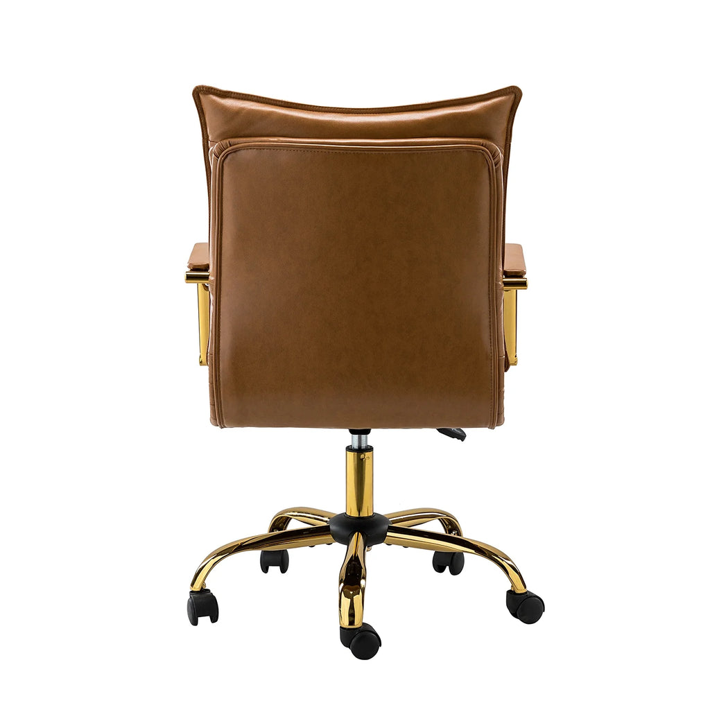 Camel Vegan Leather Task Chair with Tufted Mid Back Armrest Swivel Adjustable F784