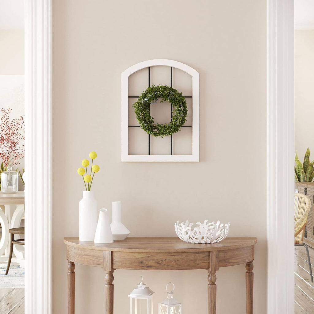 Rustic Wood and Metal Window Frame Wall Decor, White (2) P16383