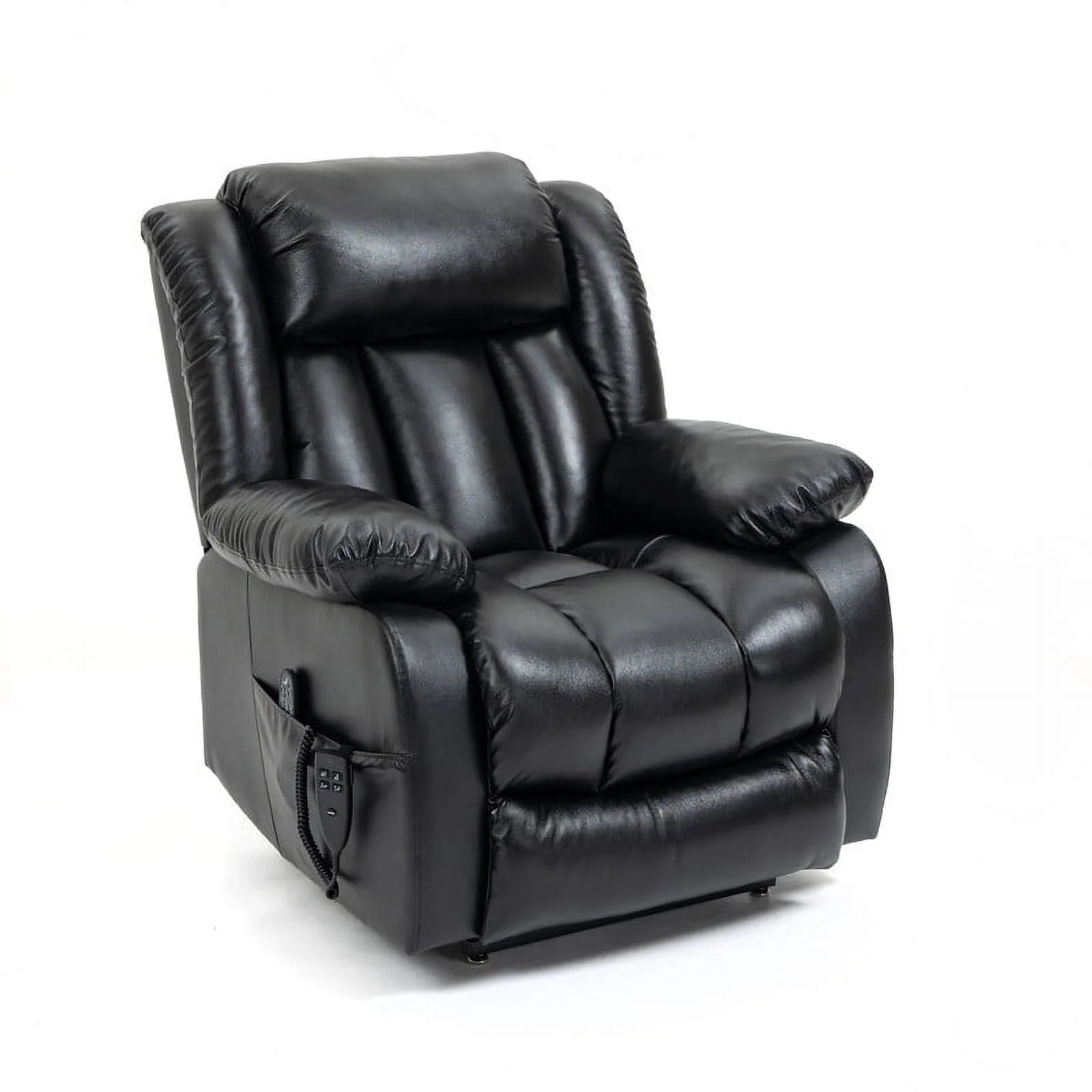 Oversized Black Leather Power Lift Recliner Chair with 8-Point Vibration Massage Lumbar Heating F854