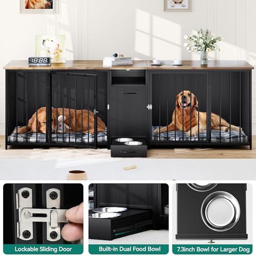 Black Double Dog Kennel Furniture with Divider K888