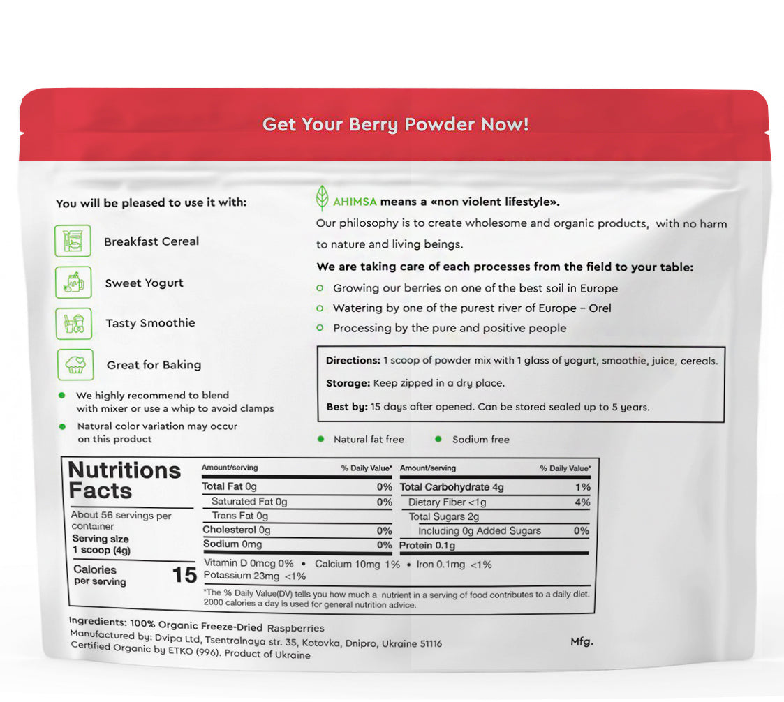 Organic Freeze Dried Raspberry Powder, 8 OZ M742581