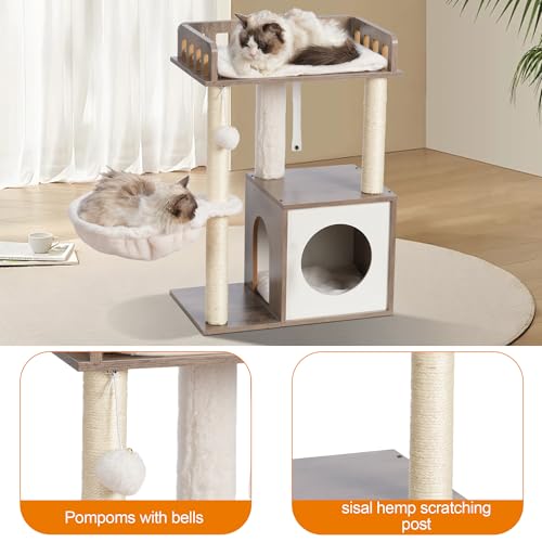 Rustic Brown Wooden Cat Tree with 3 Scratching Posts U357297