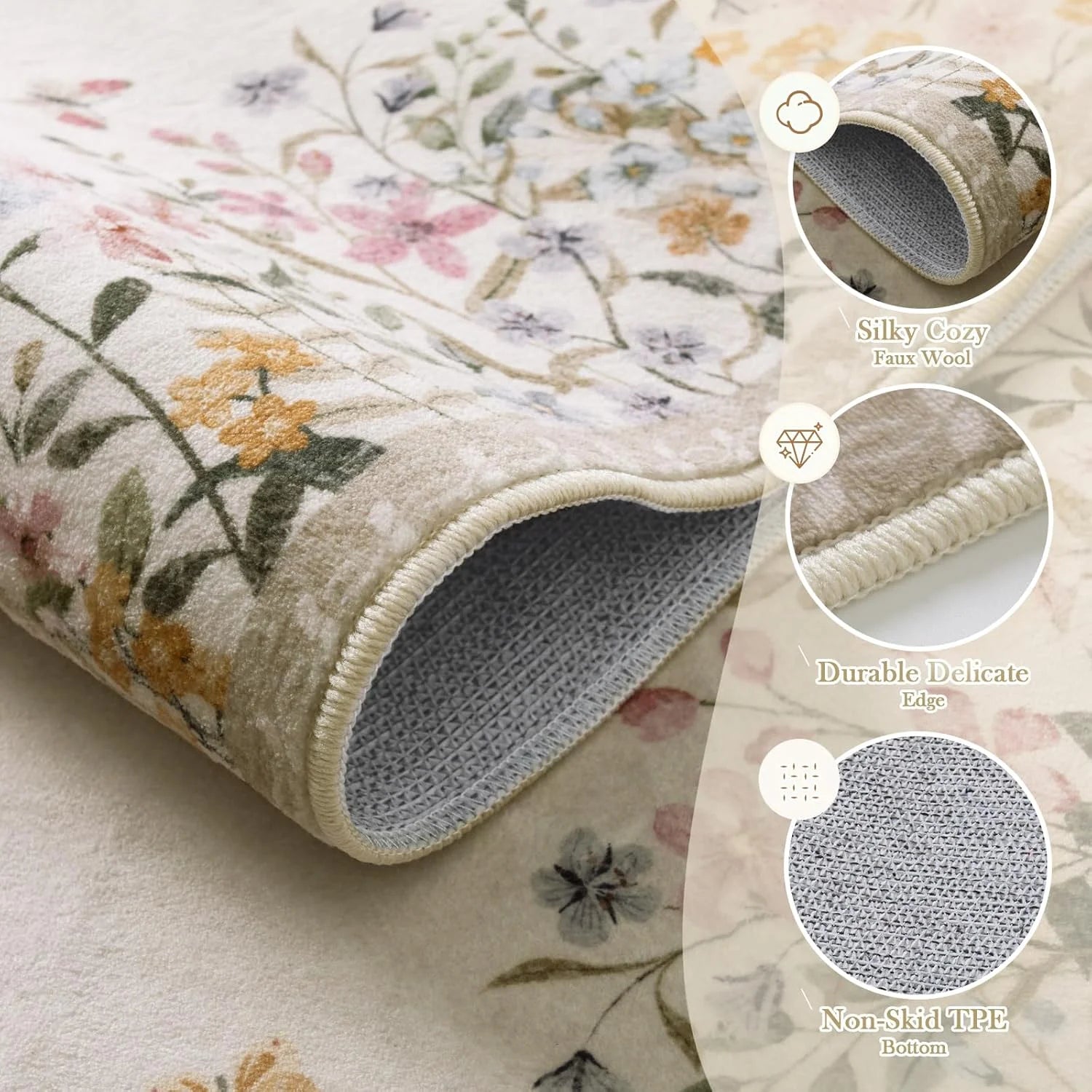 Green Floral 4x6 Washable Low-Pile Area Rug B6699