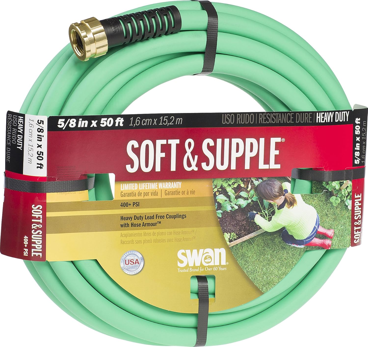 Soft & Supple Easy Coil Water Hose with Crush Proof Couplings 50' x 5/8", Green O94008