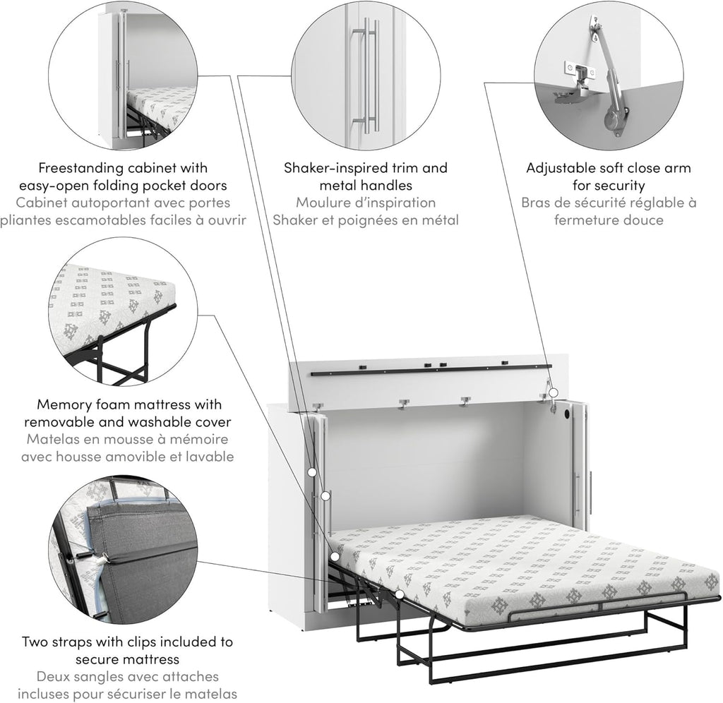 White Full Murphy Cabinet Bed with Mattress A3505