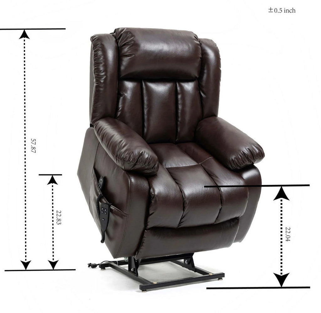 Deep Brown Leather Power Lift Recliner Chair with 8-Point Vibration Massage Lumbar Heating J898624