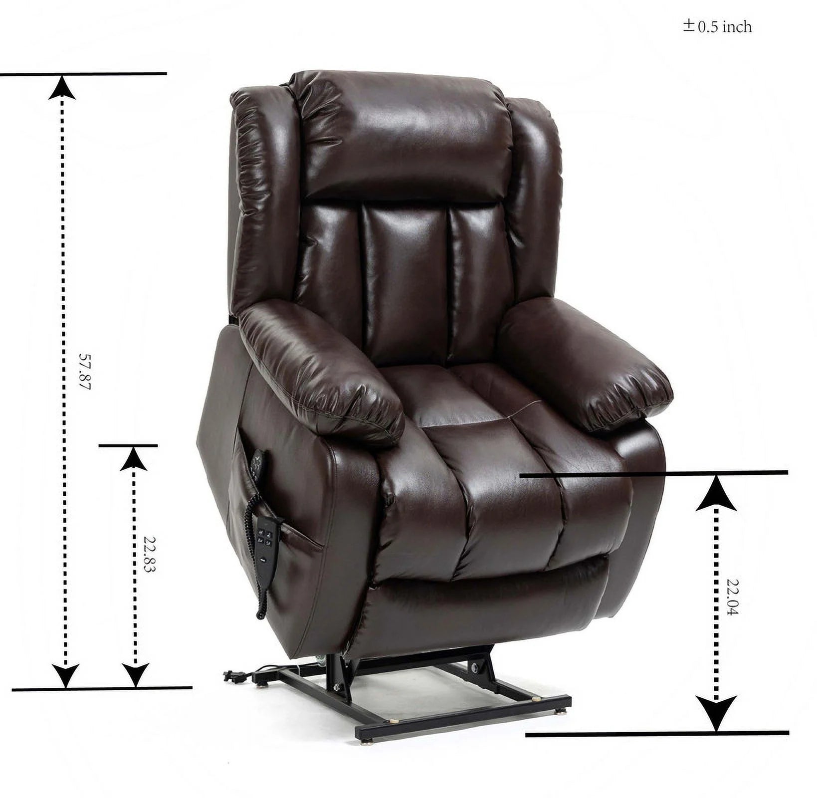 Deep Brown Leather Power Lift Recliner Chair with 8-Point Vibration Massage Lumbar Heating J898624
