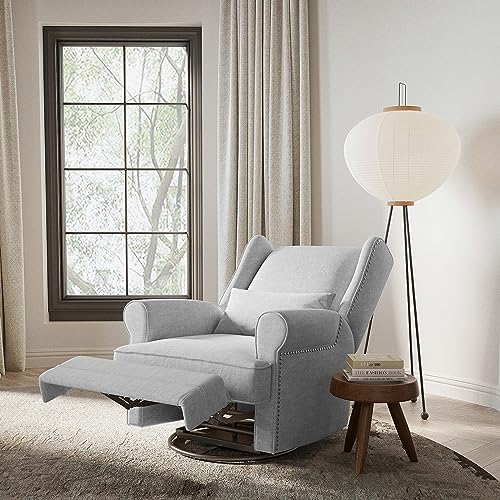 Beige Swivel Nursery Glider Recliner with Lumbar Pillow and Footrest K5166