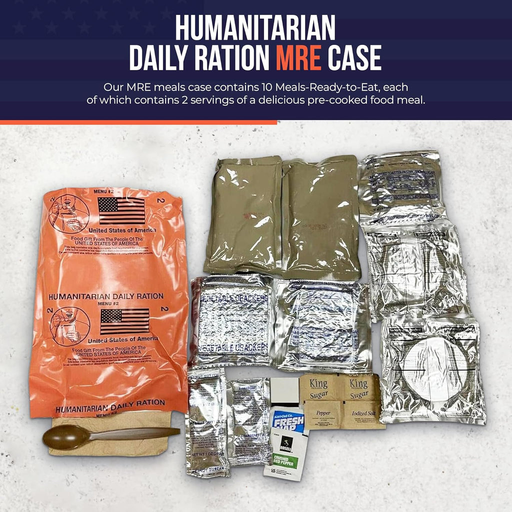 MRE 1 case of 10 pack/ 20 Humanitarian Meals Ready to Eat R795245