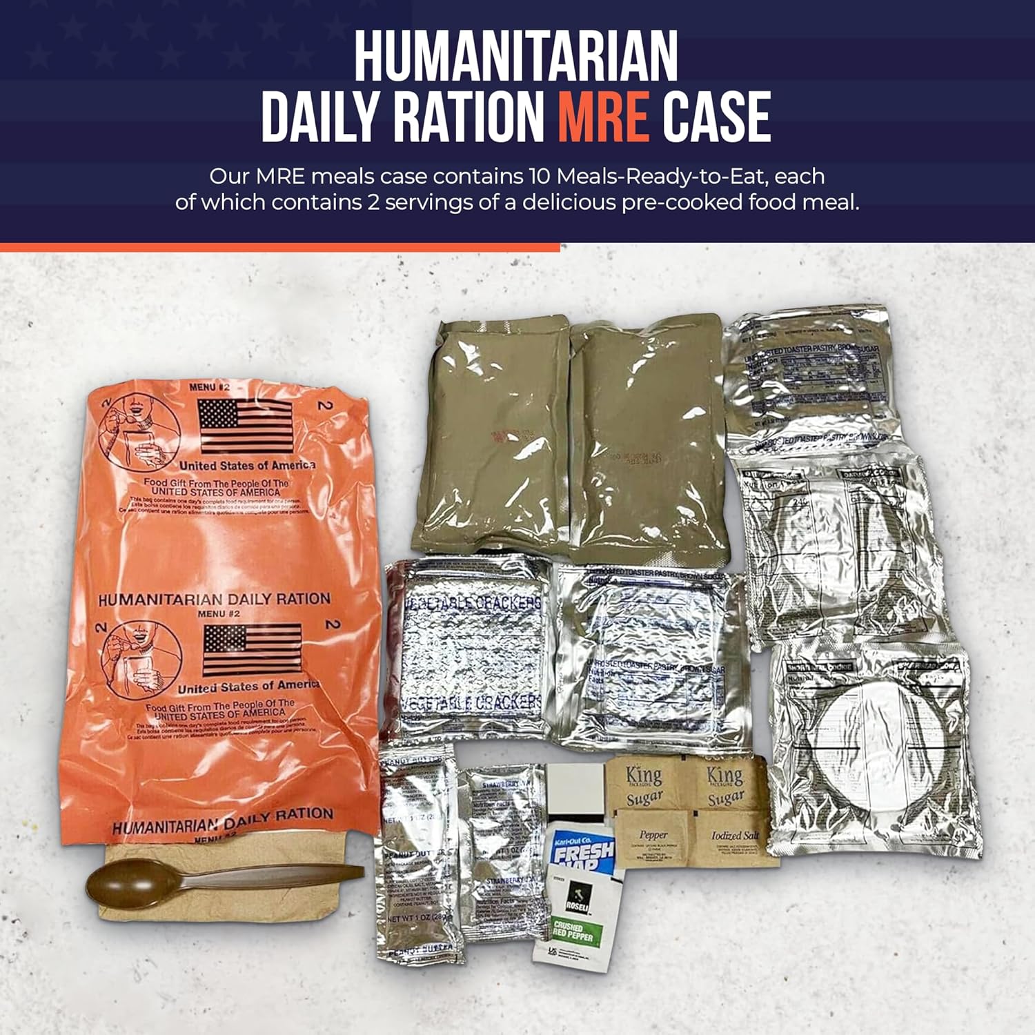 MRE 1 case of 10 pack/ 20 Humanitarian Meals Ready to Eat R795245