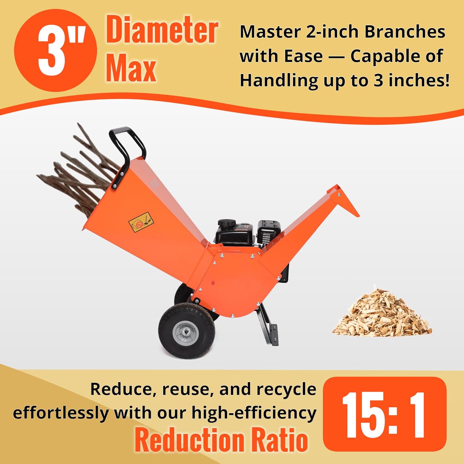7HP Gas Powered Wood Chipper Shredder Mulcher Y492