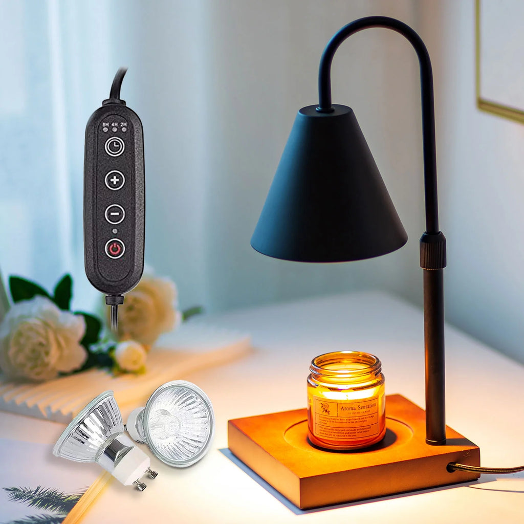 Black Walnut Electric Candle Warmer with Adjustable Height Dimmable Light 2 Bulbs F6143