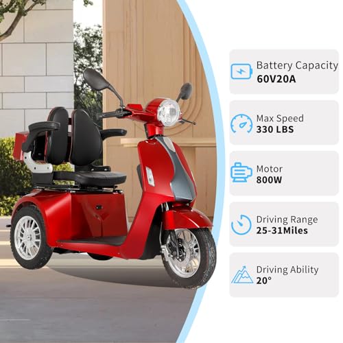 Red 3 Wheel All Terrain Mobility Scooter 500lbs Capacity 800W M1671