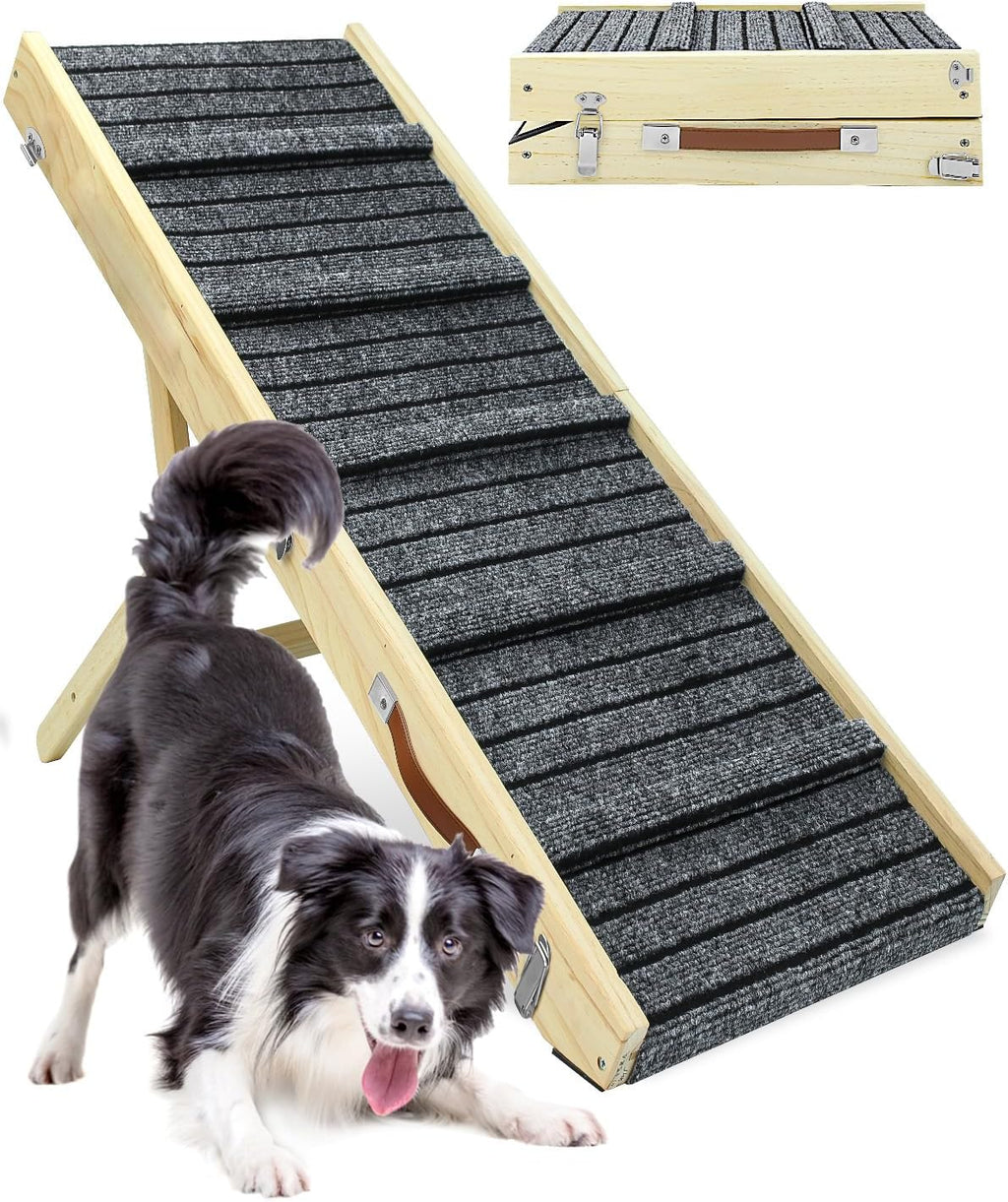47.2" Long Wooden Folding Pet Ramp with Non-Slip Traction Mat (Grey) C343741