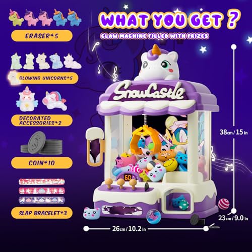 Large Claws Machines for Kids, Unicorns Toys, Candy Dispenser Games Mini Vending Toy with Slap Bracelet W629