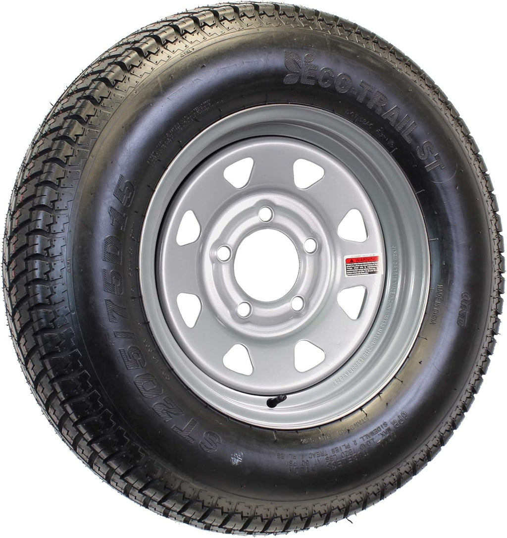 ST205/75D15 15 in. Load C 5 Lug Silver Spoke Wheel Trailer Tire On Rim E13884