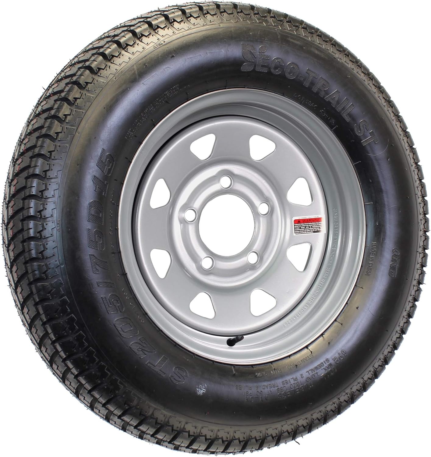 ST205/75D15 15 in. Load C 5 Lug Silver Spoke Wheel Trailer Tire On Rim E13884