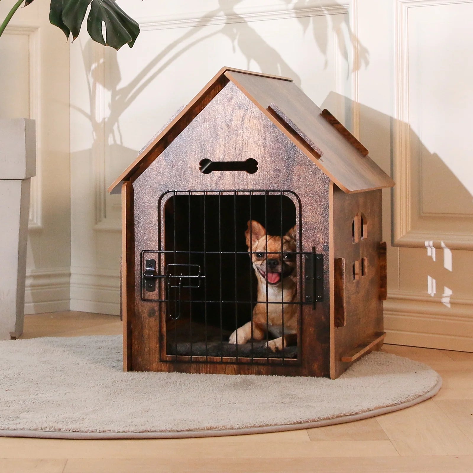 Brown Wooden Dog House with Door and Roof T945840